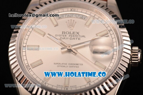 Rolex Day-Date Asia 2813/Swiss ETA 2836/Clone Rolex 3135 Automatic Steel Case with Silver Dial and Stick Markers (BP) - Click Image to Close